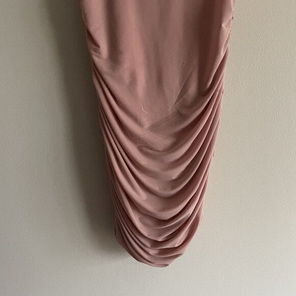 Mika & Gala Wmn 8 Blush Shoulder Pads Sweet Lovers Ruched Bodycon Mini Dress NWT - Picture 5 of 15